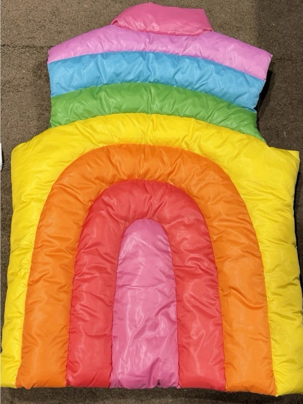 SOLD SALEM7 Rainbow Puffer Vest Women's Multicolor Mid-Length Zip Sleeveless - Picture 2 of 2